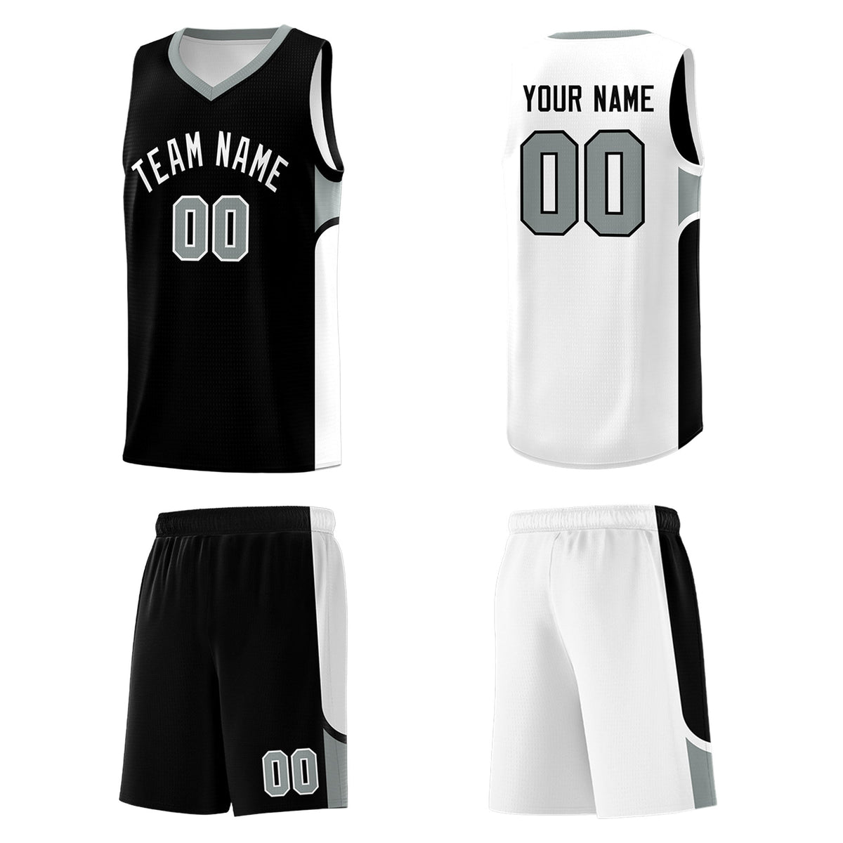 Custom Black White Side U-shaped Patttern Double Side Sports Uniform Basketball Jersey|KXKSHOP