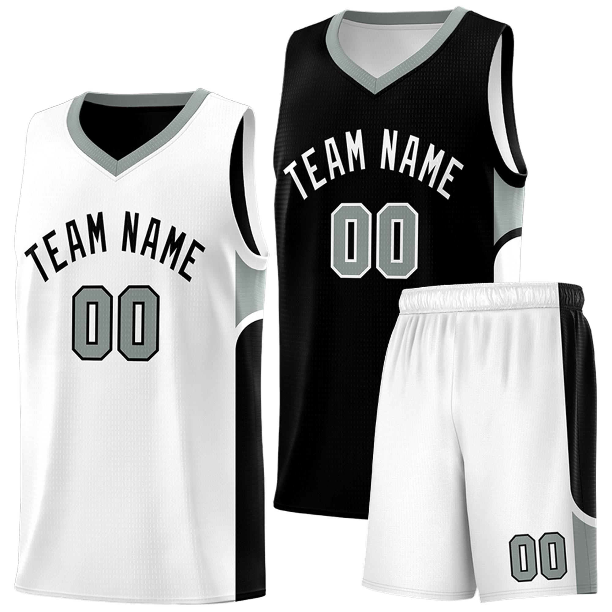 Custom Black White Side U-shaped Patttern Double Side Sports Uniform Basketball Jersey|KXKSHOP