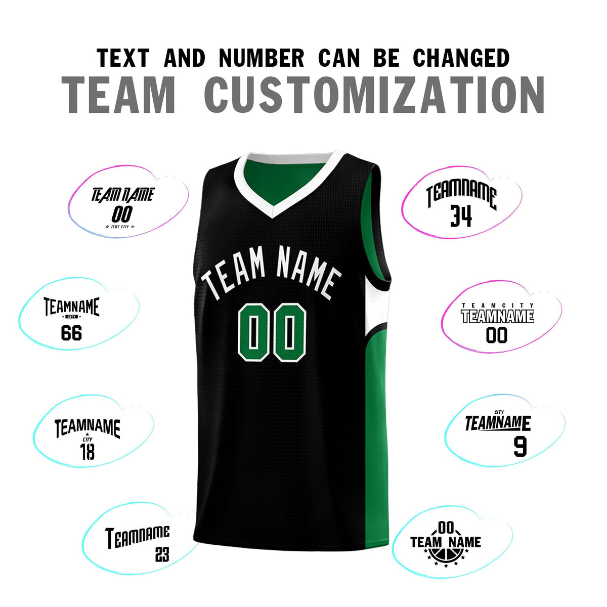 Custom Black Kelly Green Side U-shaped Patttern Double Side Sports Uniform Basketball Jersey|KXKSHOP