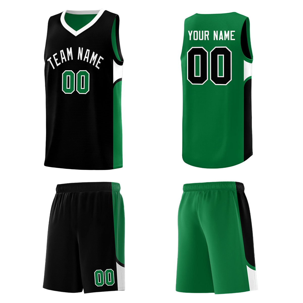 Custom Black Kelly Green Side U-shaped Patttern Double Side Sports Uniform Basketball Jersey|KXKSHOP