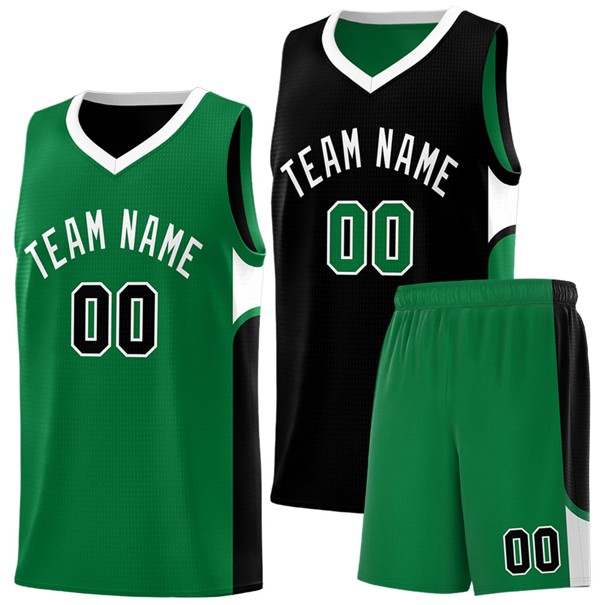 Custom Black Kelly Green Side U-shaped Patttern Double Side Sports Uniform Basketball Jersey|KXKSHOP