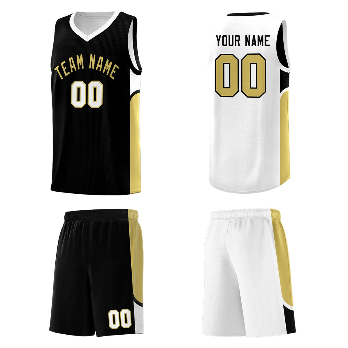 Custom Black White Side U-shaped Patttern Double Side Sports Uniform Basketball Jersey|KXKSHOP