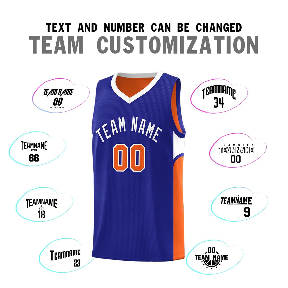 Custom Royal Orange Side U-shaped Patttern Double Side Sports Uniform Basketball Jersey|KXKSHOP