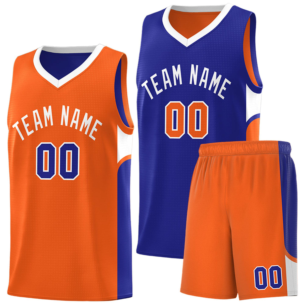 Custom Royal Orange Side U-shaped Patttern Double Side Sports Uniform Basketball Jersey|KXKSHOP