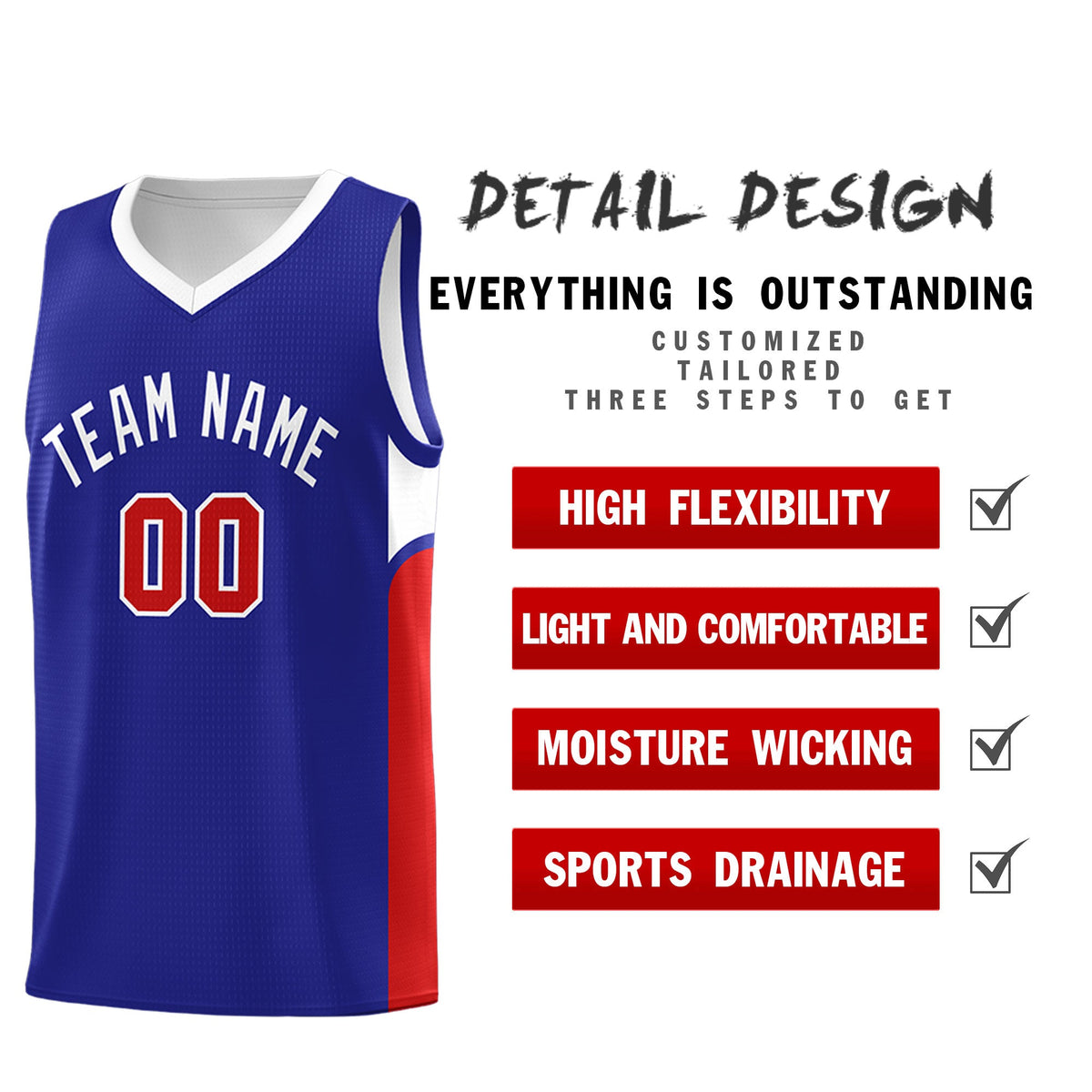 Custom Royal White Side U-shaped Patttern Double Side Sports Uniform Basketball Jersey|KXKSHOP