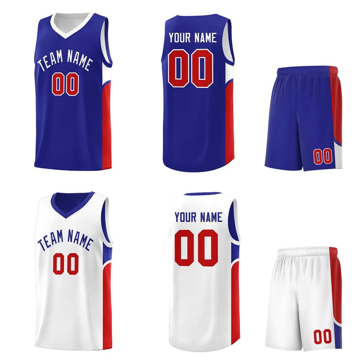 Custom Royal White Side U-shaped Patttern Double Side Sports Uniform Basketball Jersey|KXKSHOP