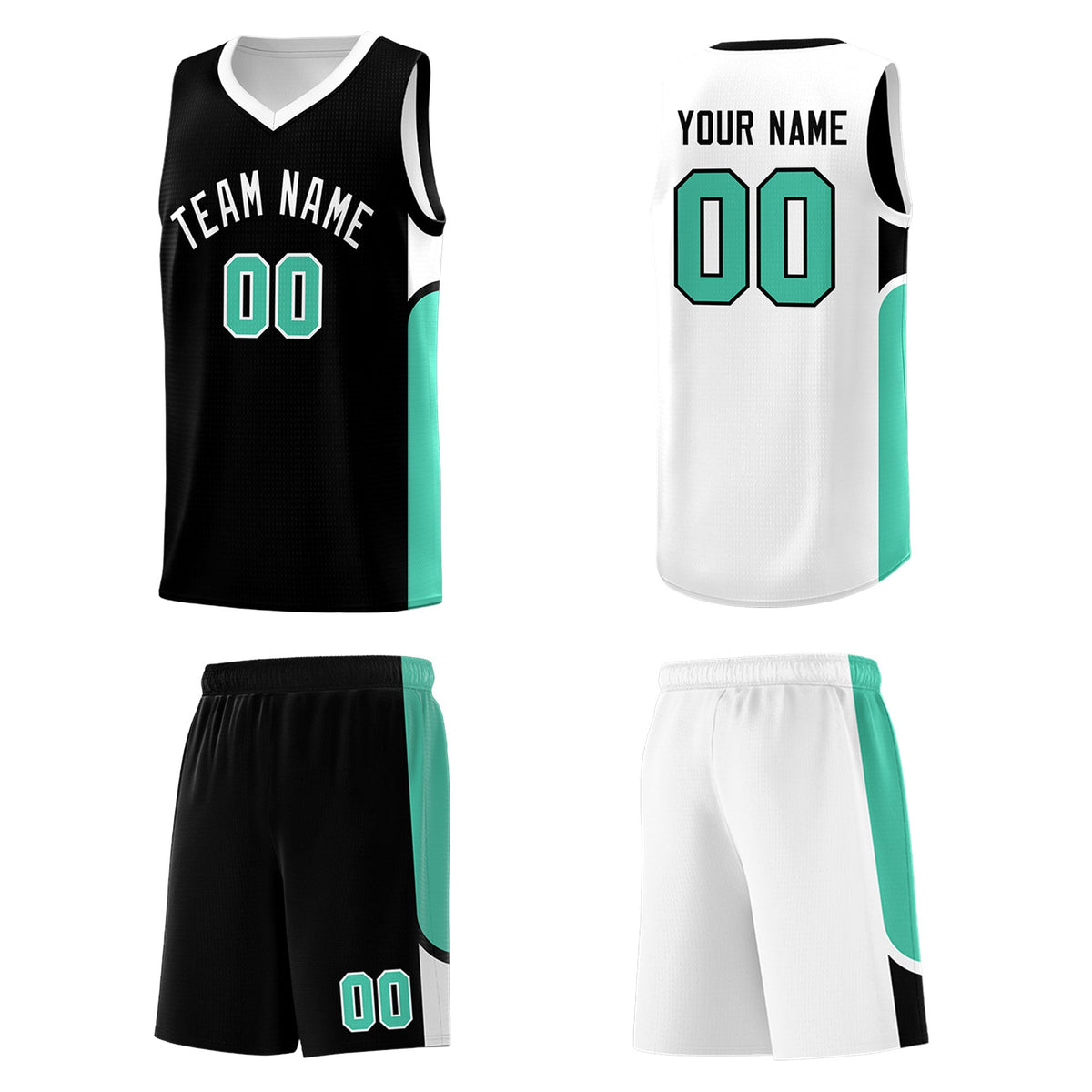 Custom Black White Side U-shaped Patttern Double Side Sports Uniform Basketball Jersey|KXKSHOP