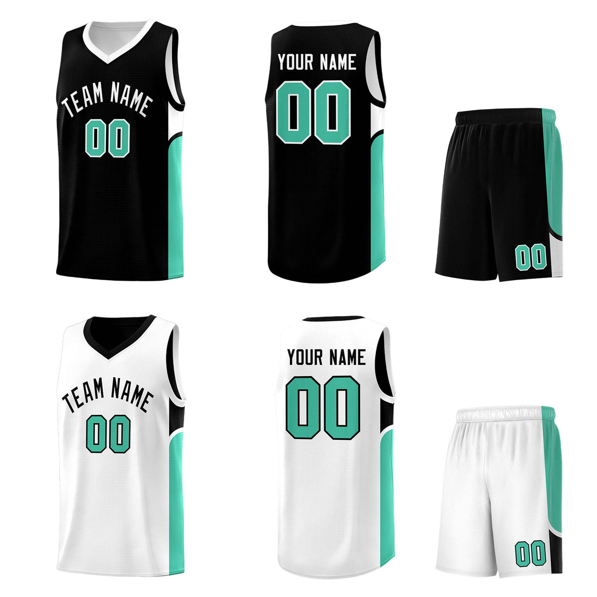 Custom Black White Side U-shaped Patttern Double Side Sports Uniform Basketball Jersey|KXKSHOP