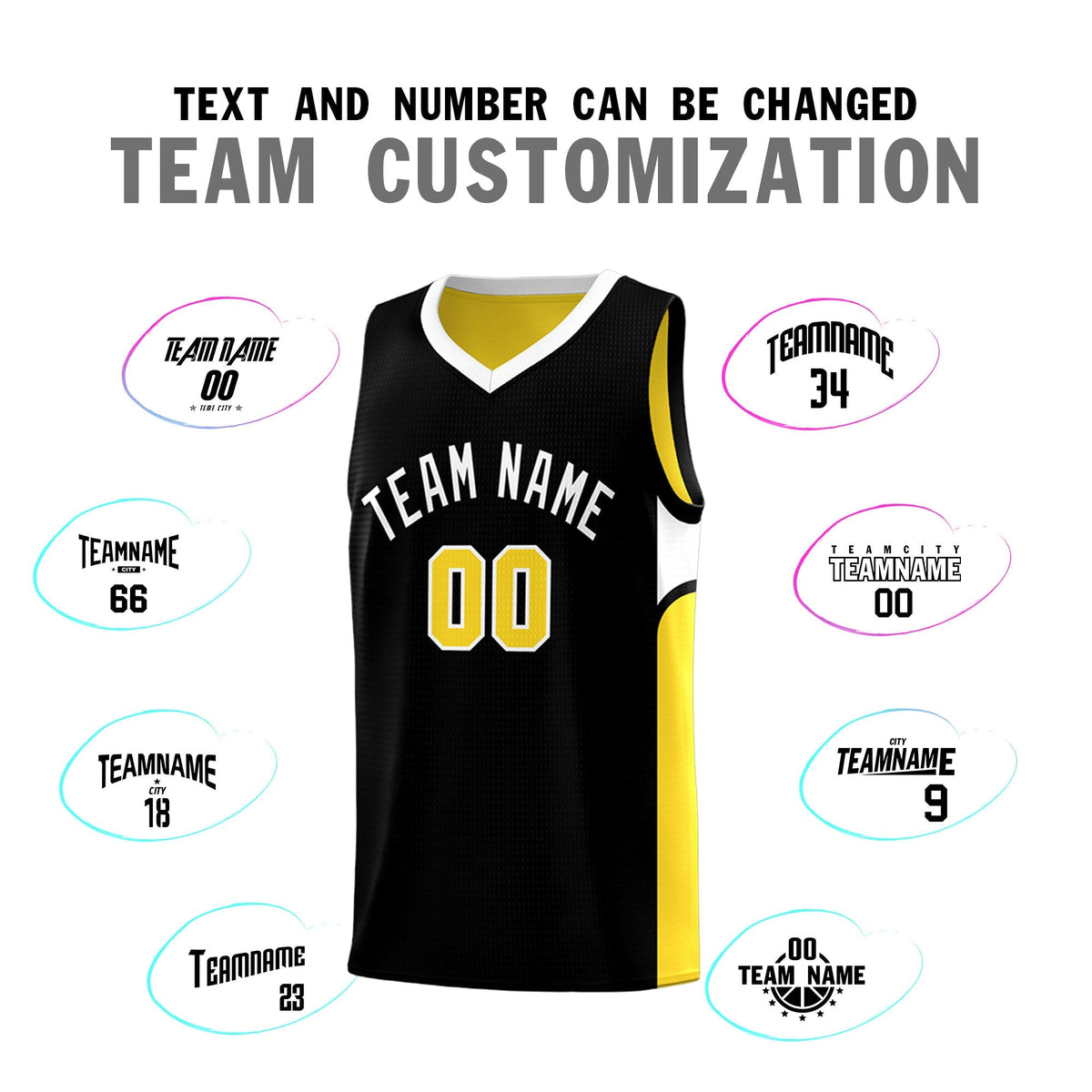 Custom Black Gold Side U-shaped Patttern Double Side Sports Uniform Basketball Jersey|KXKSHOP