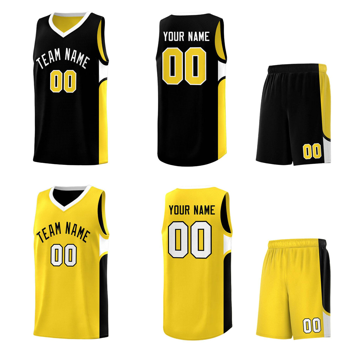Custom Black Gold Side U-shaped Patttern Double Side Sports Uniform Basketball Jersey|KXKSHOP