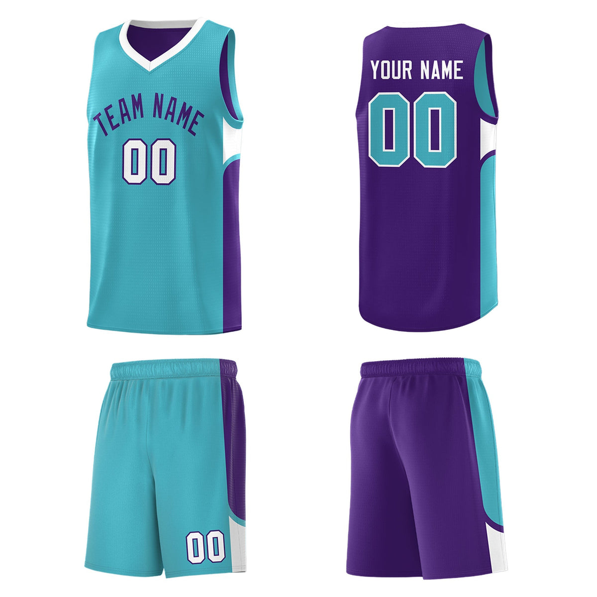 Custom Sky Blue Purple Side U-shaped Patttern Double Side Sports Uniform Basketball Jersey|KXKSHOP