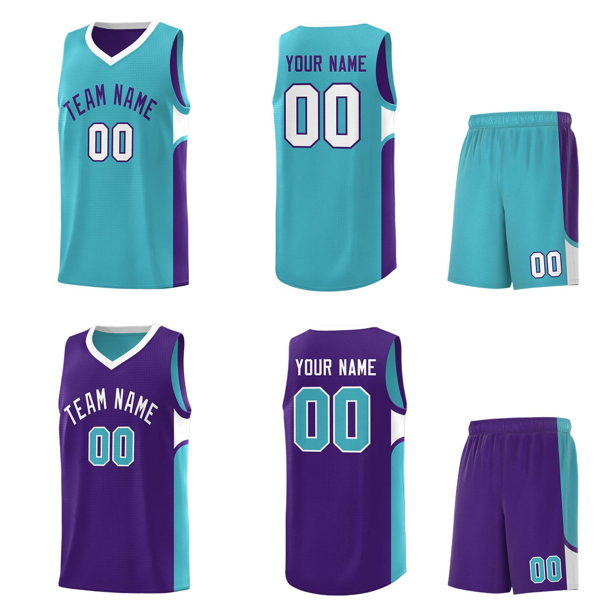 Custom Sky Blue Purple Side U-shaped Patttern Double Side Sports Uniform Basketball Jersey|KXKSHOP