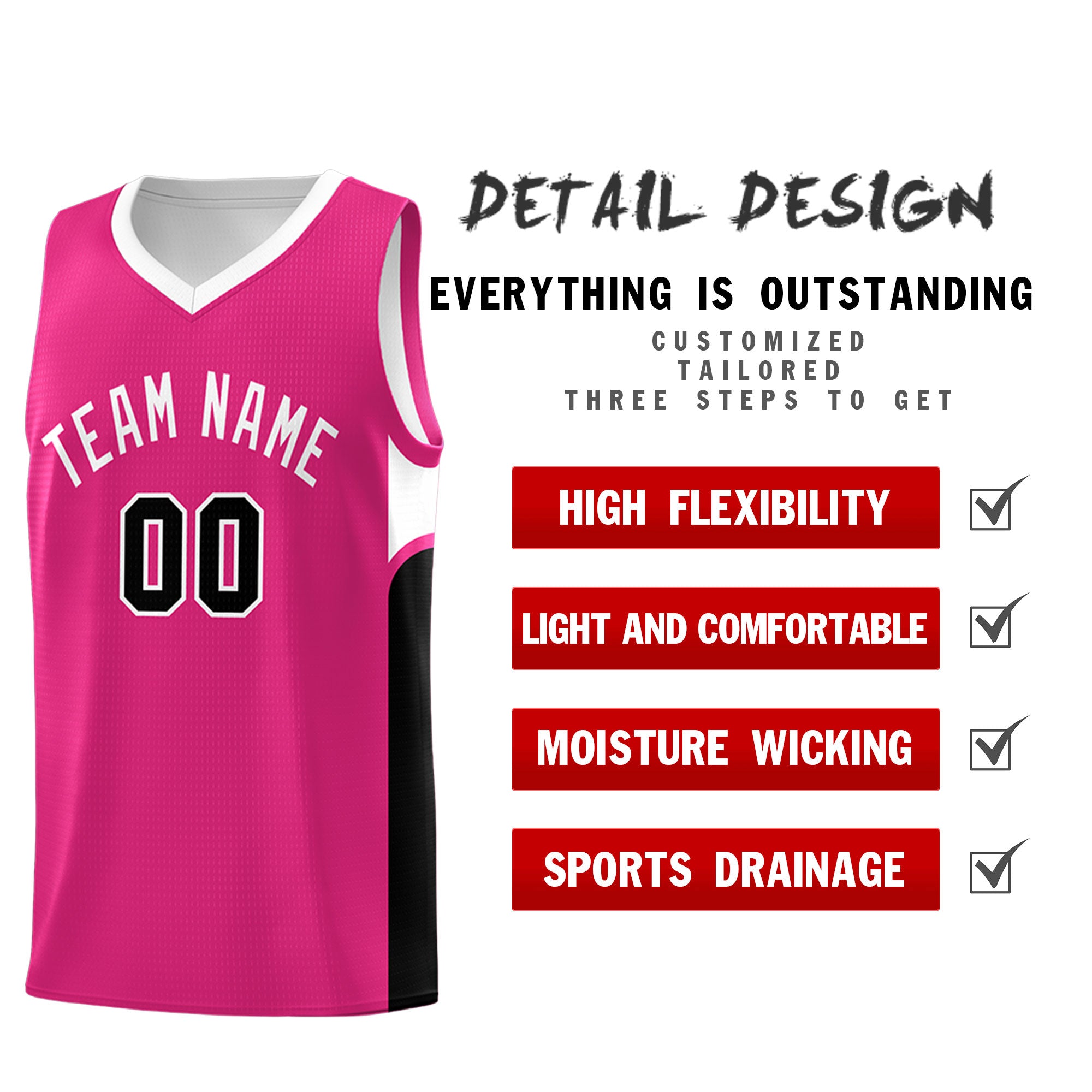 Custom Pink White Side U-shaped Patttern Double Side Sports Uniform Basketball Jersey|KXKSHOP