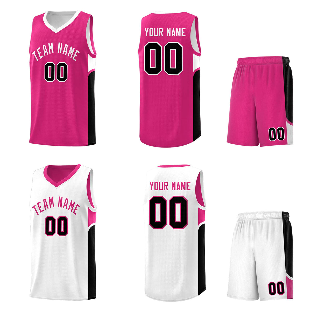 Custom Pink White Side U-shaped Patttern Double Side Sports Uniform Basketball Jersey|KXKSHOP