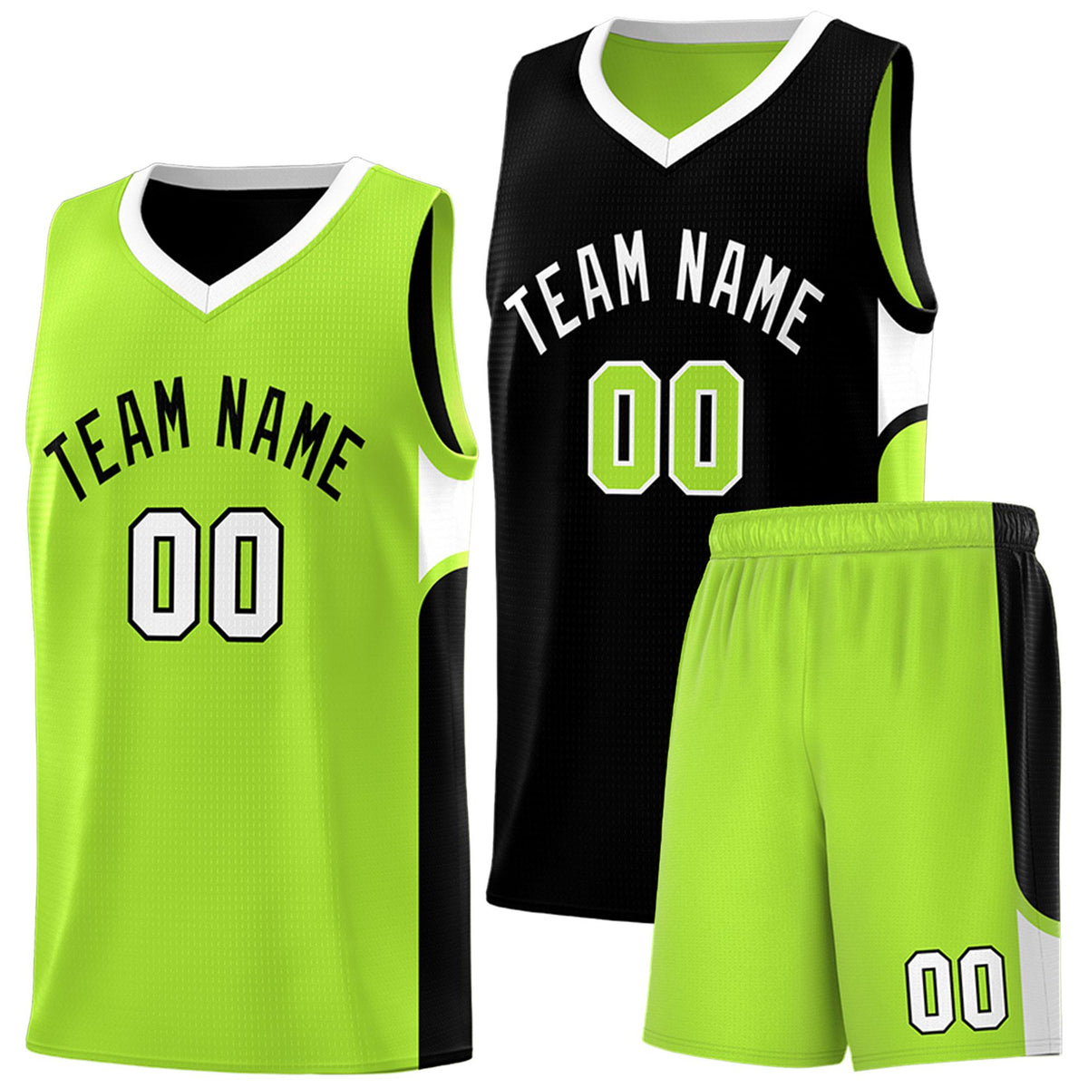 Custom Black Neon Green Side U-shaped Patttern Double Side Sports Uniform Basketball Jersey|KXKSHOP