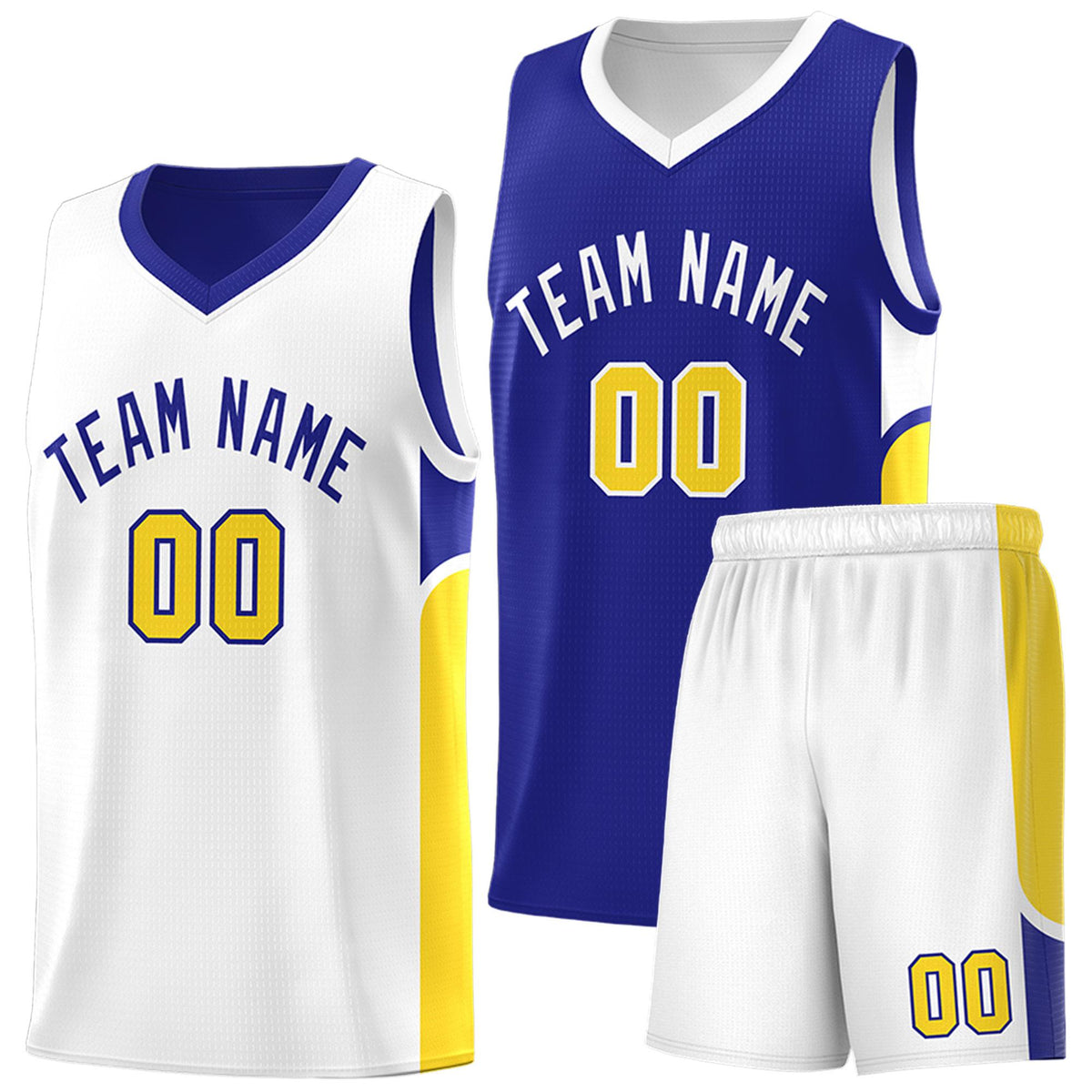 Custom Royal White Side U-shaped Patttern Double Side Sports Uniform Basketball Jersey|KXKSHOP