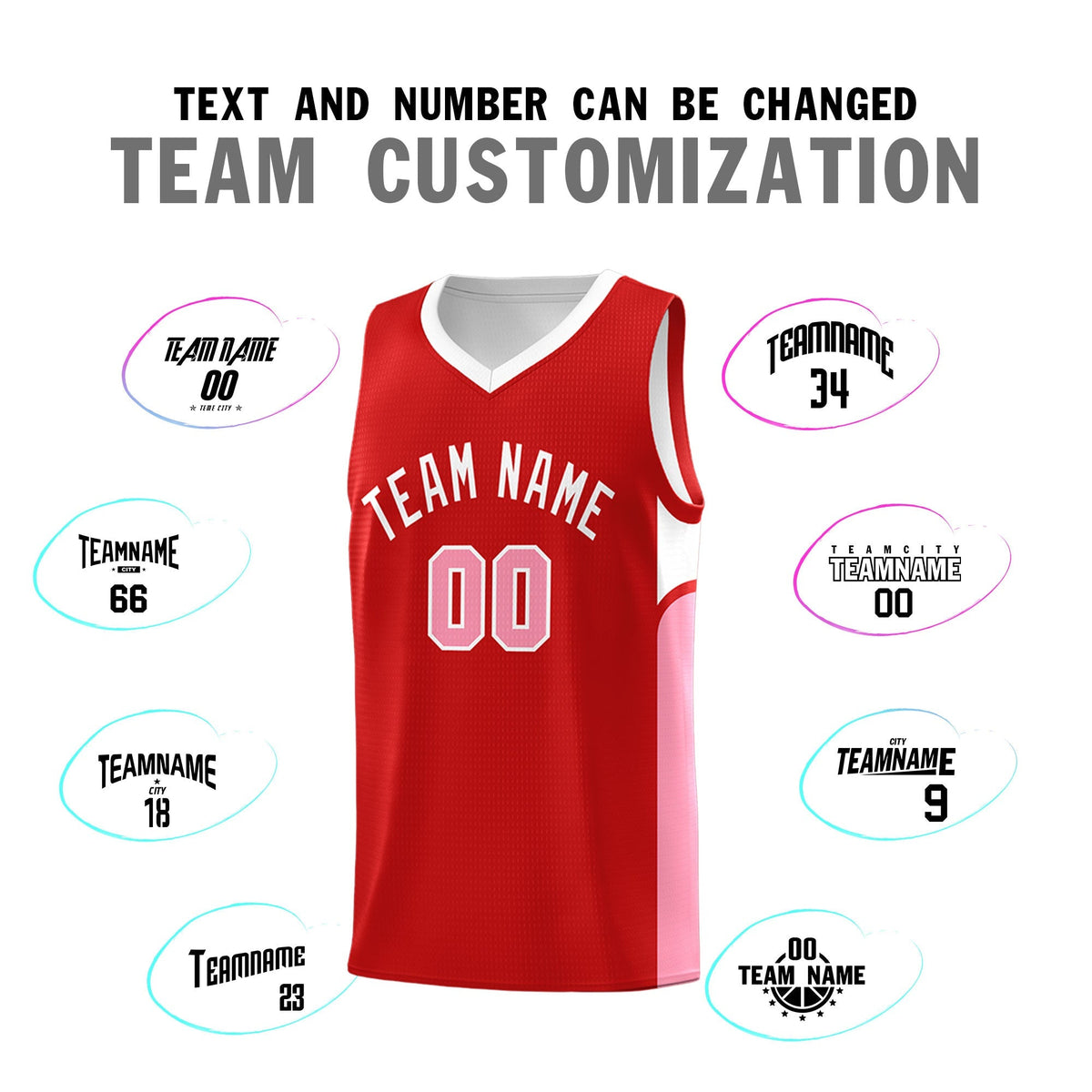 Custom Red White Side U-shaped Patttern Double Side Sports Uniform Basketball Jersey|KXKSHOP