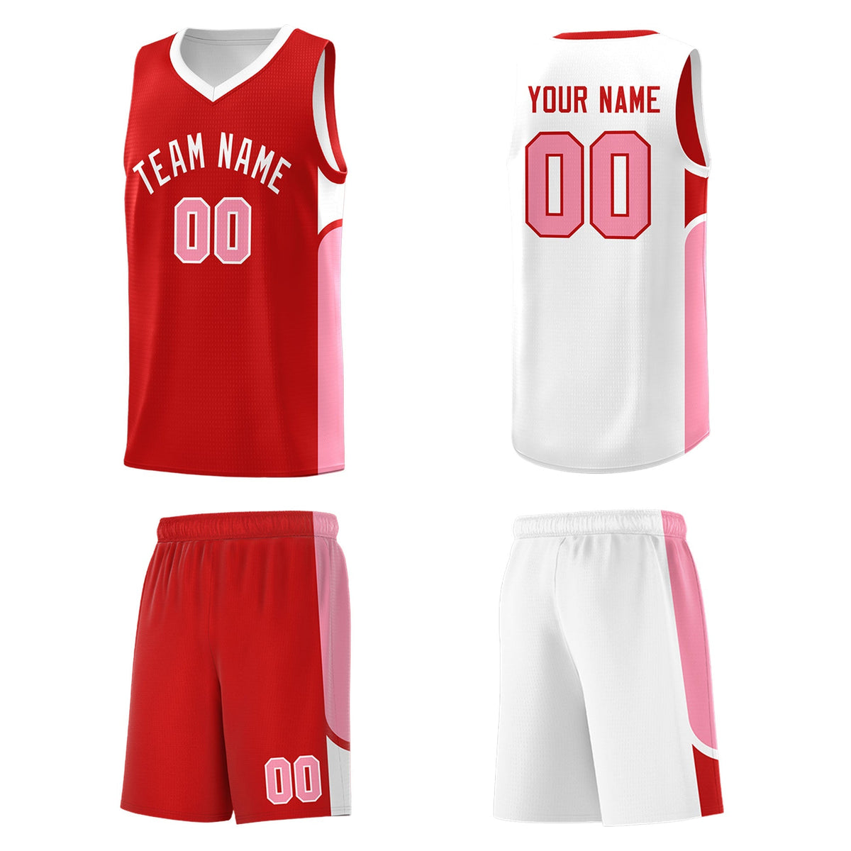 Custom Red White Side U-shaped Patttern Double Side Sports Uniform Basketball Jersey|KXKSHOP