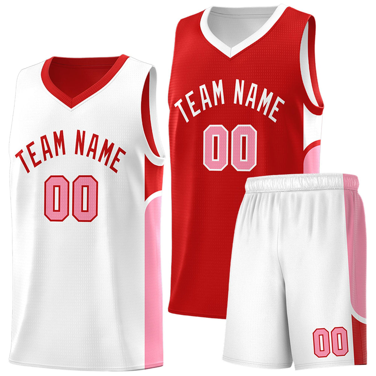 Custom Red White Side U-shaped Patttern Double Side Sports Uniform Basketball Jersey|KXKSHOP