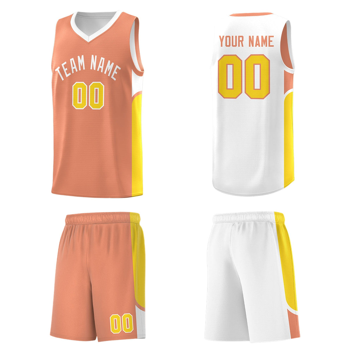 Custom Orange White Side U-shaped Patttern Double Side Sports Uniform Basketball Jersey|KXKSHOP