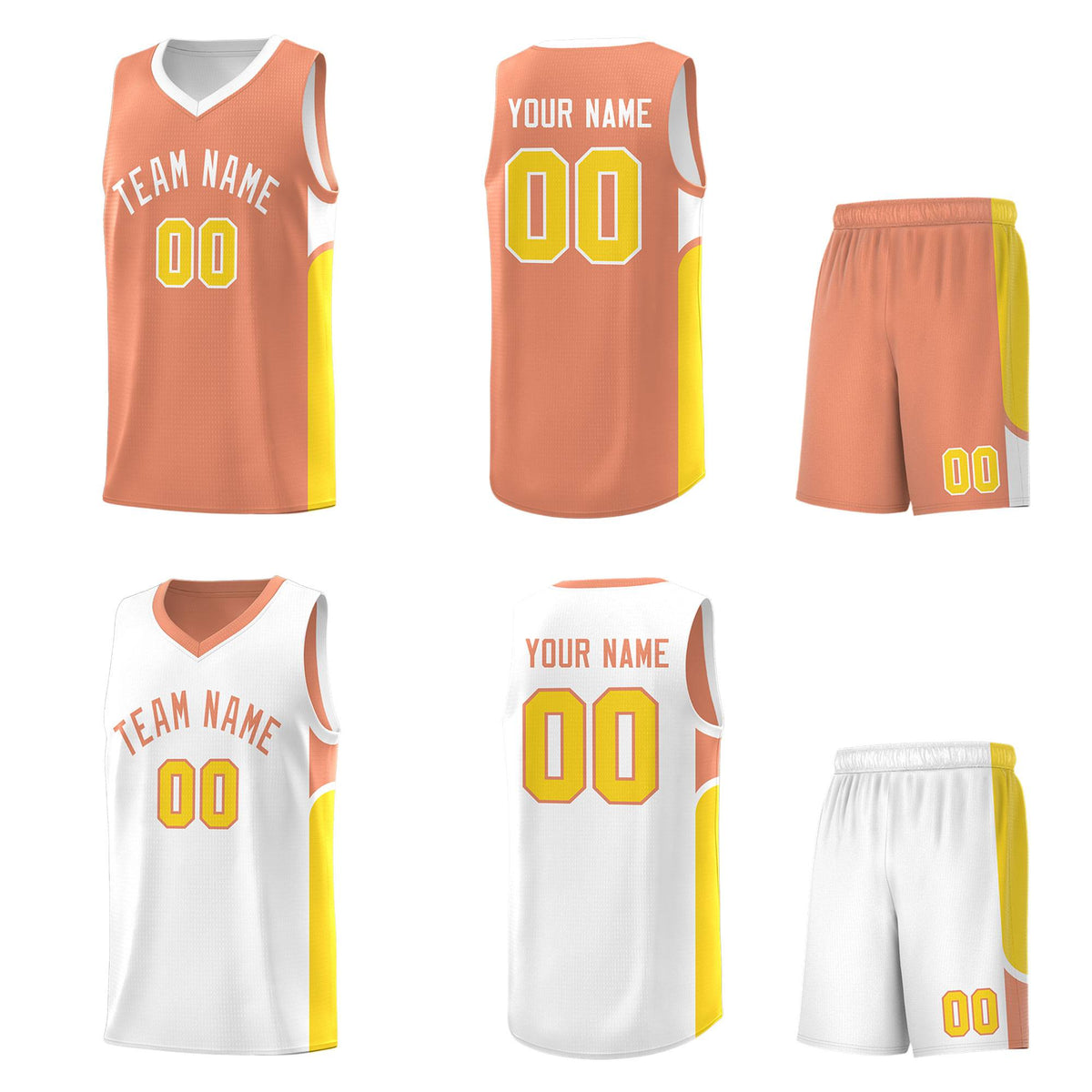 Custom Orange White Side U-shaped Patttern Double Side Sports Uniform Basketball Jersey|KXKSHOP