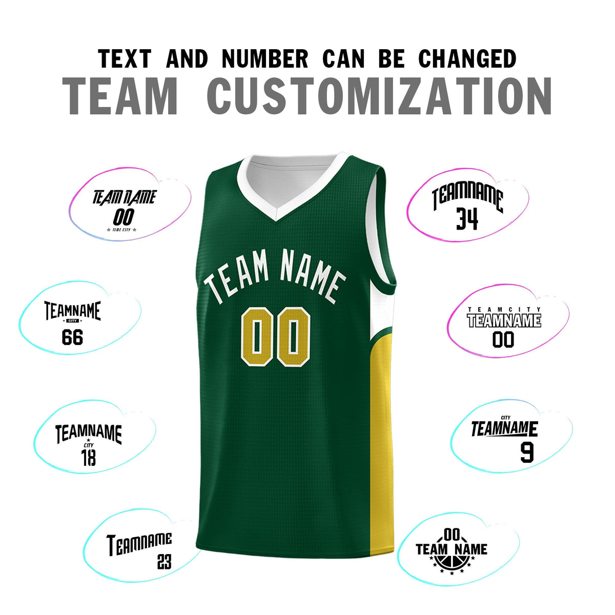 Custom Green White Side U-shaped Patttern Double Side Sports Uniform Basketball Jersey|KXKSHOP