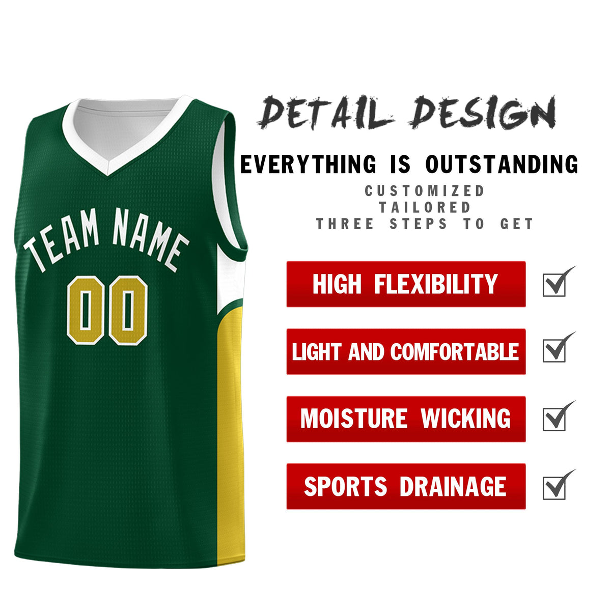 Custom Green White Side U-shaped Patttern Double Side Sports Uniform Basketball Jersey|KXKSHOP