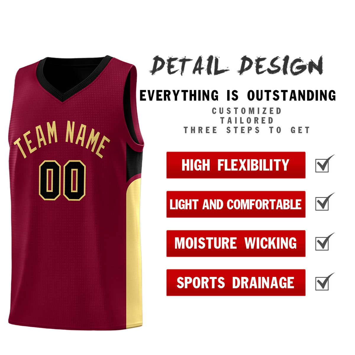 Custom Crimson Black Side U-shaped Patttern Double Side Sports Uniform Basketball Jersey|KXKSHOP