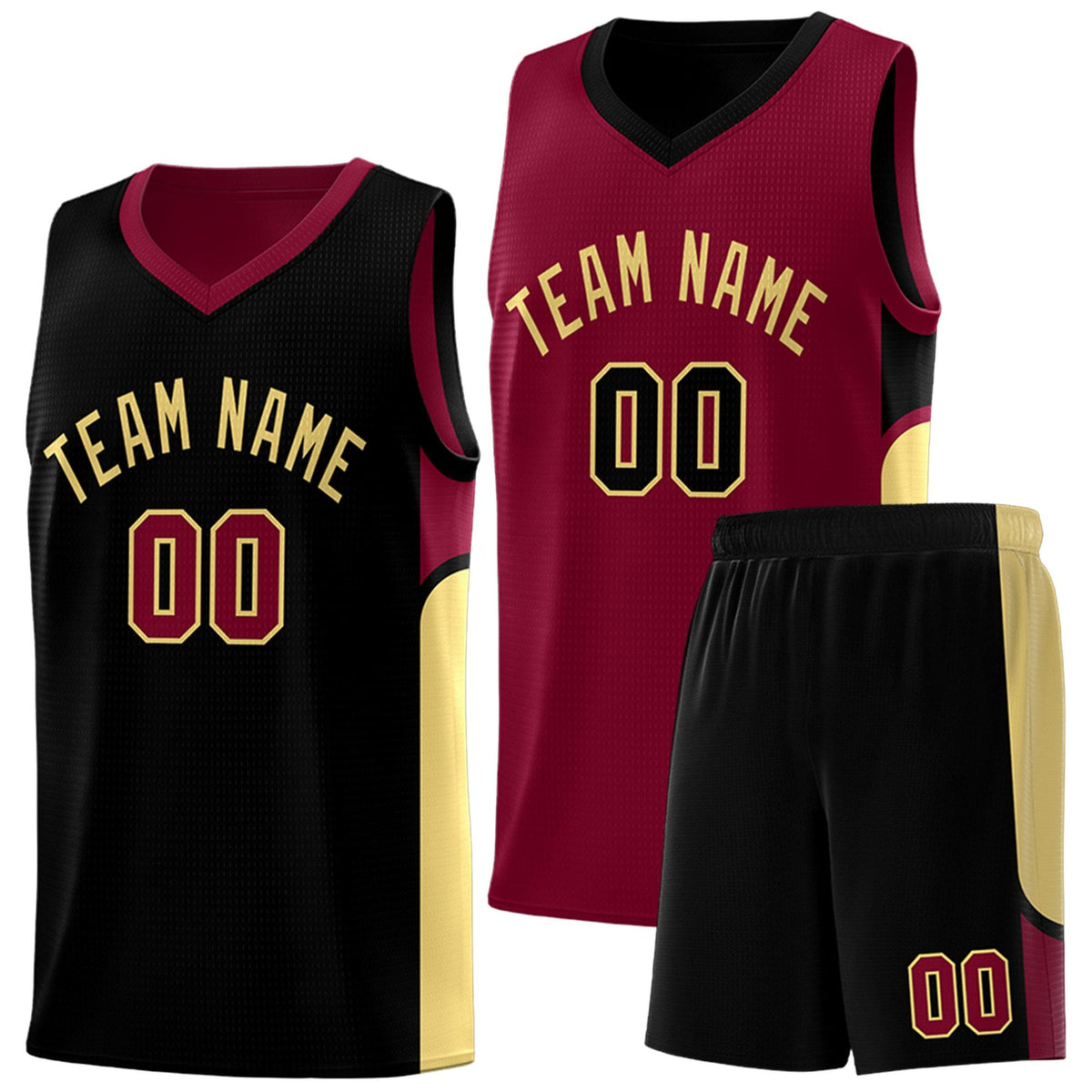 Custom Crimson Black Side U-shaped Patttern Double Side Sports Uniform Basketball Jersey|KXKSHOP