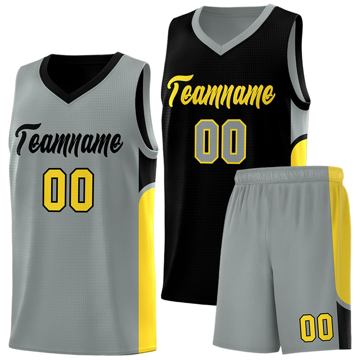 Custom Black Gray Side U-shaped Patttern Double Side Sports Uniform Basketball Jersey|KXKSHOP