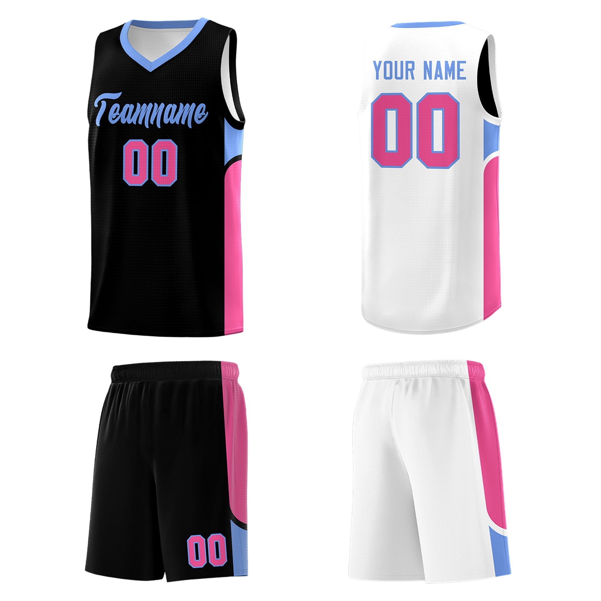 Custom Black White Side U-shaped Patttern Double Side Sports Uniform Basketball Jersey|KXKSHOP