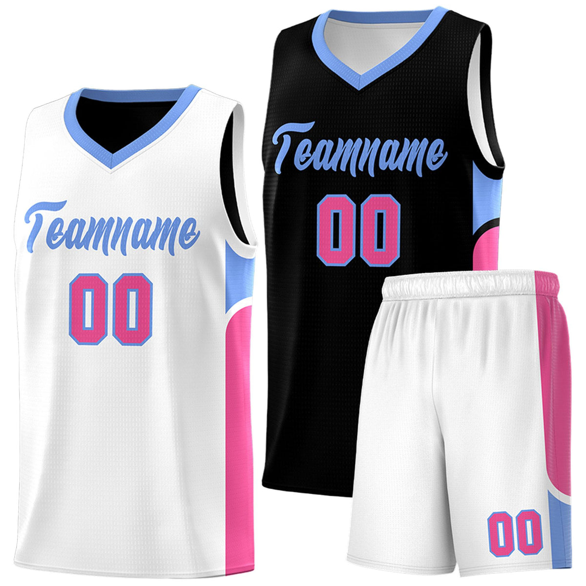 Custom Black White Side U-shaped Patttern Double Side Sports Uniform Basketball Jersey|KXKSHOP