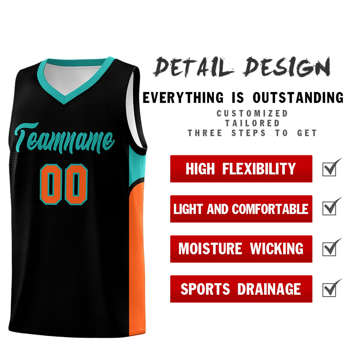Custom Black White Side U-shaped Patttern Double Side Sports Uniform Basketball Jersey|KXKSHOP