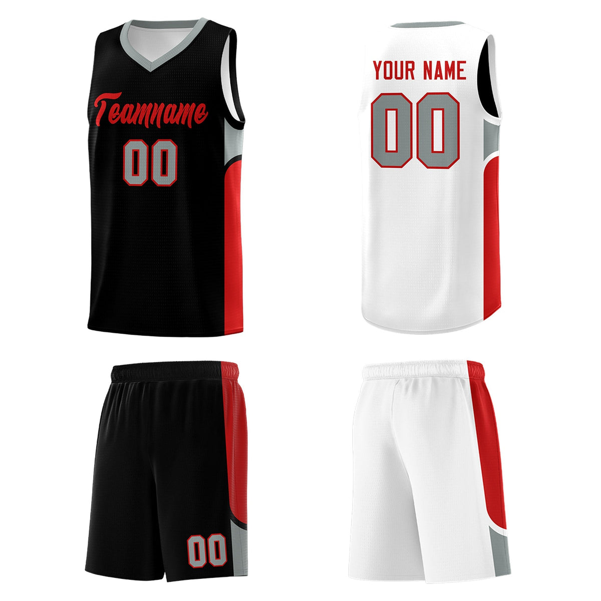 Custom Black White Side U-shaped Patttern Double Side Sports Uniform Basketball Jersey|KXKSHOP