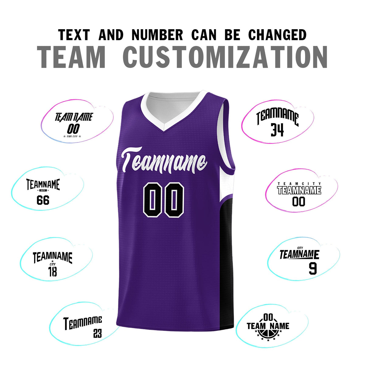 Custom Purple White Side U-shaped Patttern Double Side Sports Uniform Basketball Jersey|KXKSHOP