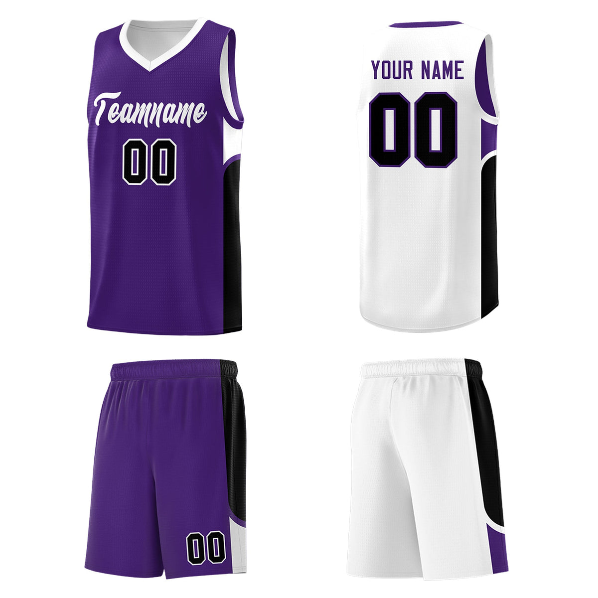 Custom Purple White Side U-shaped Patttern Double Side Sports Uniform Basketball Jersey|KXKSHOP