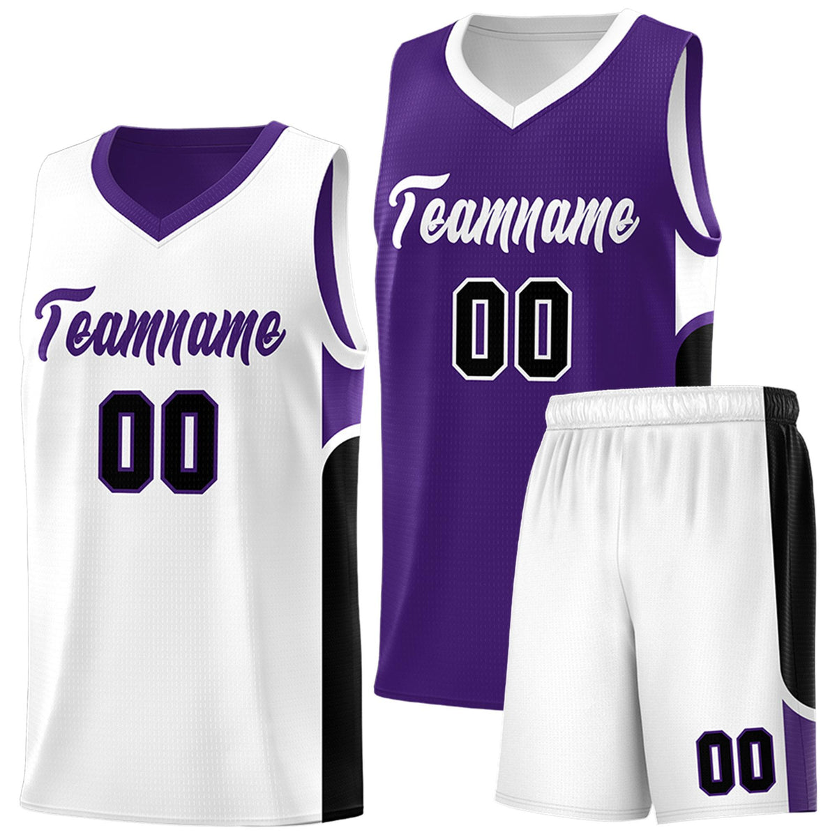 Custom Purple White Side U-shaped Patttern Double Side Sports Uniform Basketball Jersey|KXKSHOP