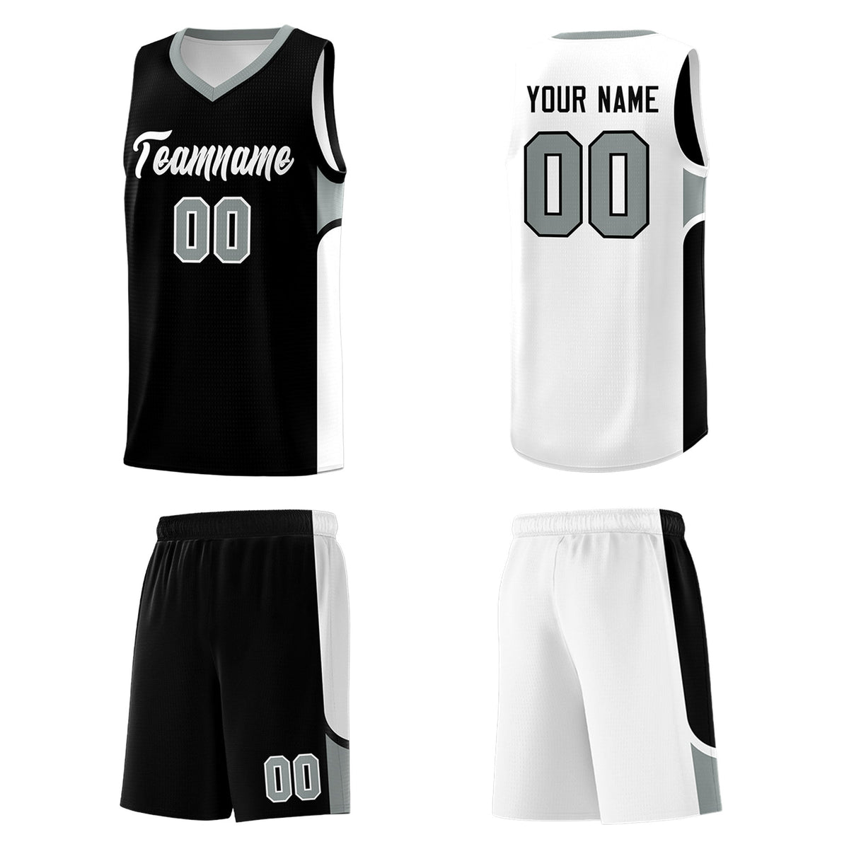 Custom Black White Side U-shaped Patttern Double Side Sports Uniform Basketball Jersey|KXKSHOP