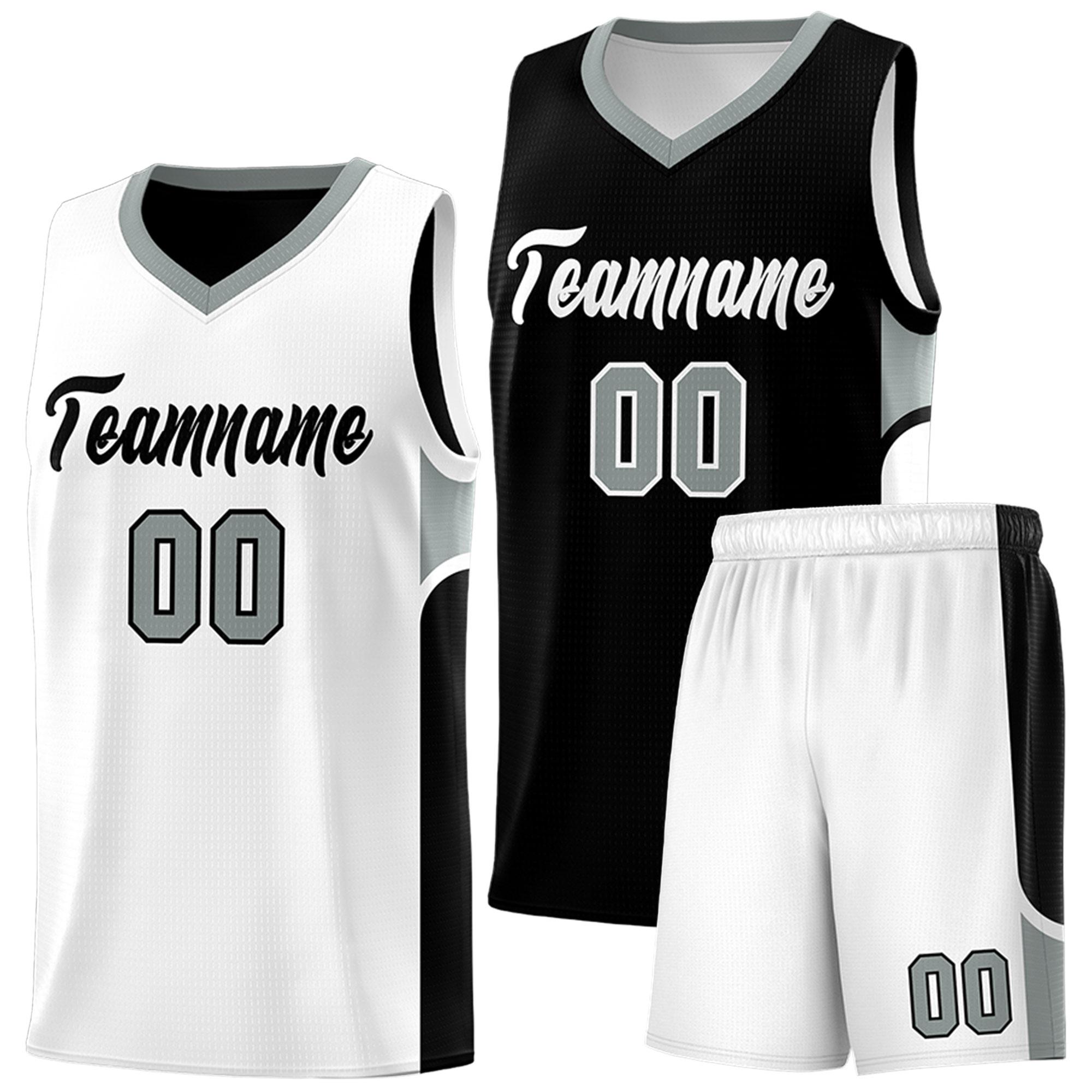 Custom Black White Side U-shaped Patttern Double Side Sports Uniform Basketball Jersey|KXKSHOP
