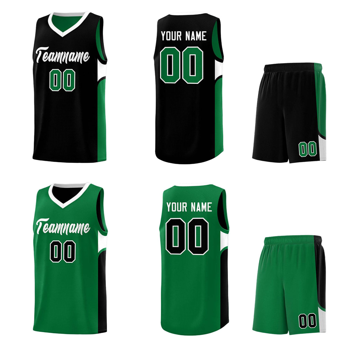 Custom Black Kelly Green Side U-shaped Patttern Double Side Sports Uniform Basketball Jersey|KXKSHOP