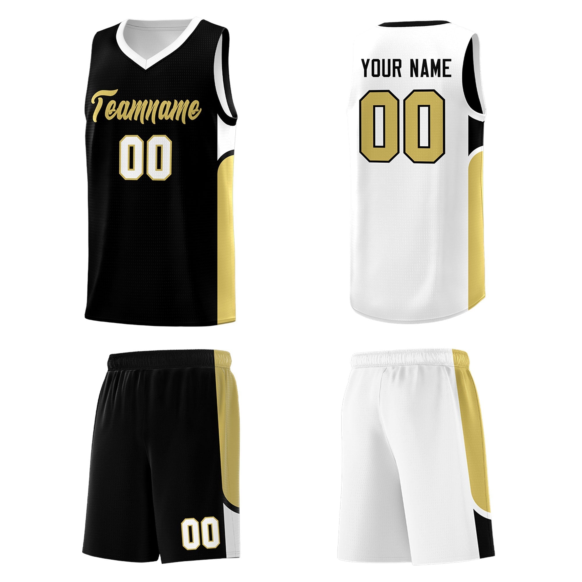Custom Black White Side U-shaped Patttern Double Side Sports Uniform Basketball Jersey|KXKSHOP