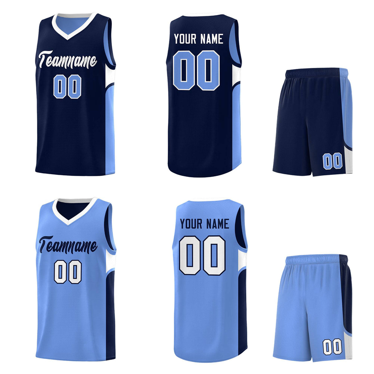 Custom Navy Light Blue Side U-shaped Patttern Double Side Sports Uniform Basketball Jersey|KXKSHOP