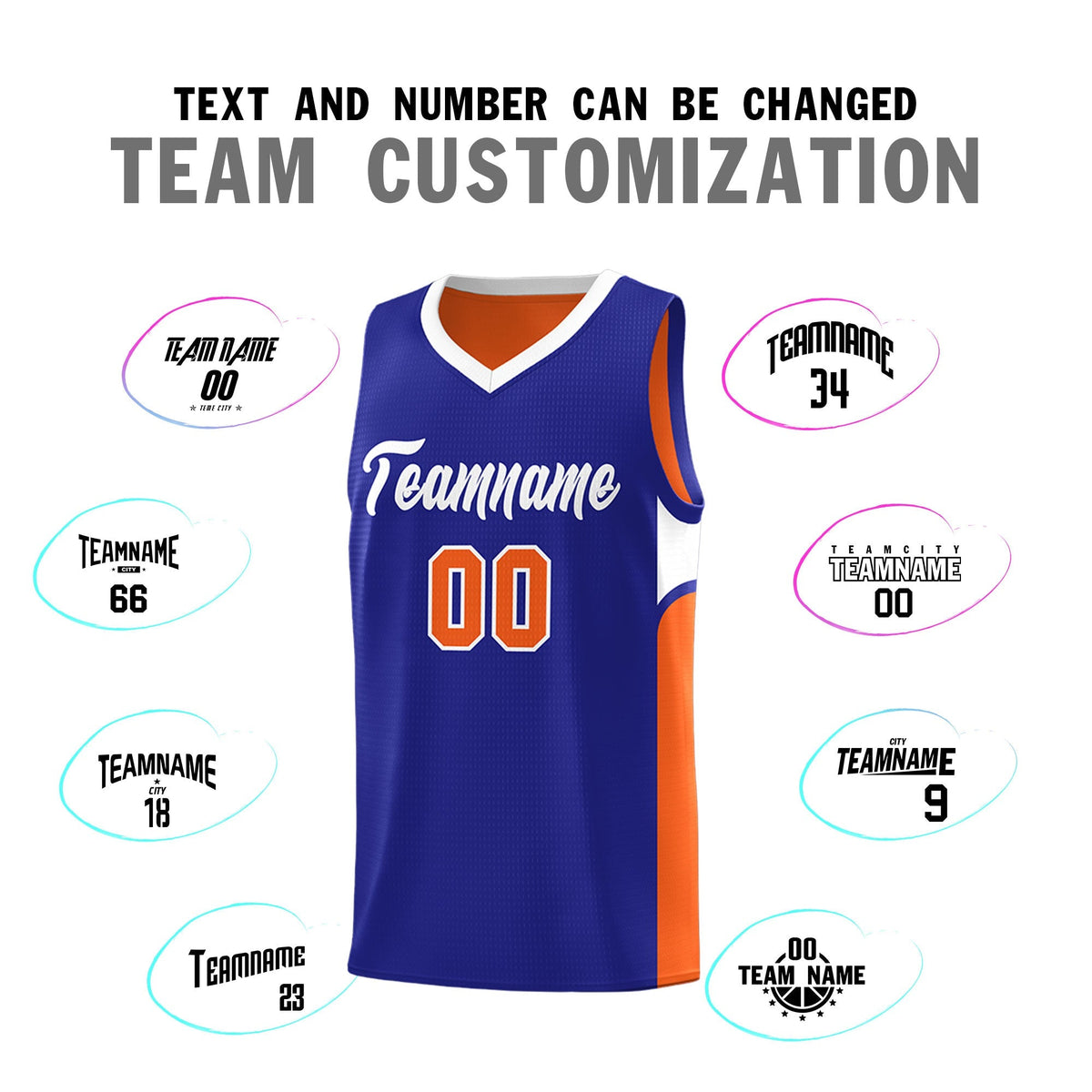 Custom Royal Orange Side U-shaped Patttern Double Side Sports Uniform Basketball Jersey|KXKSHOP