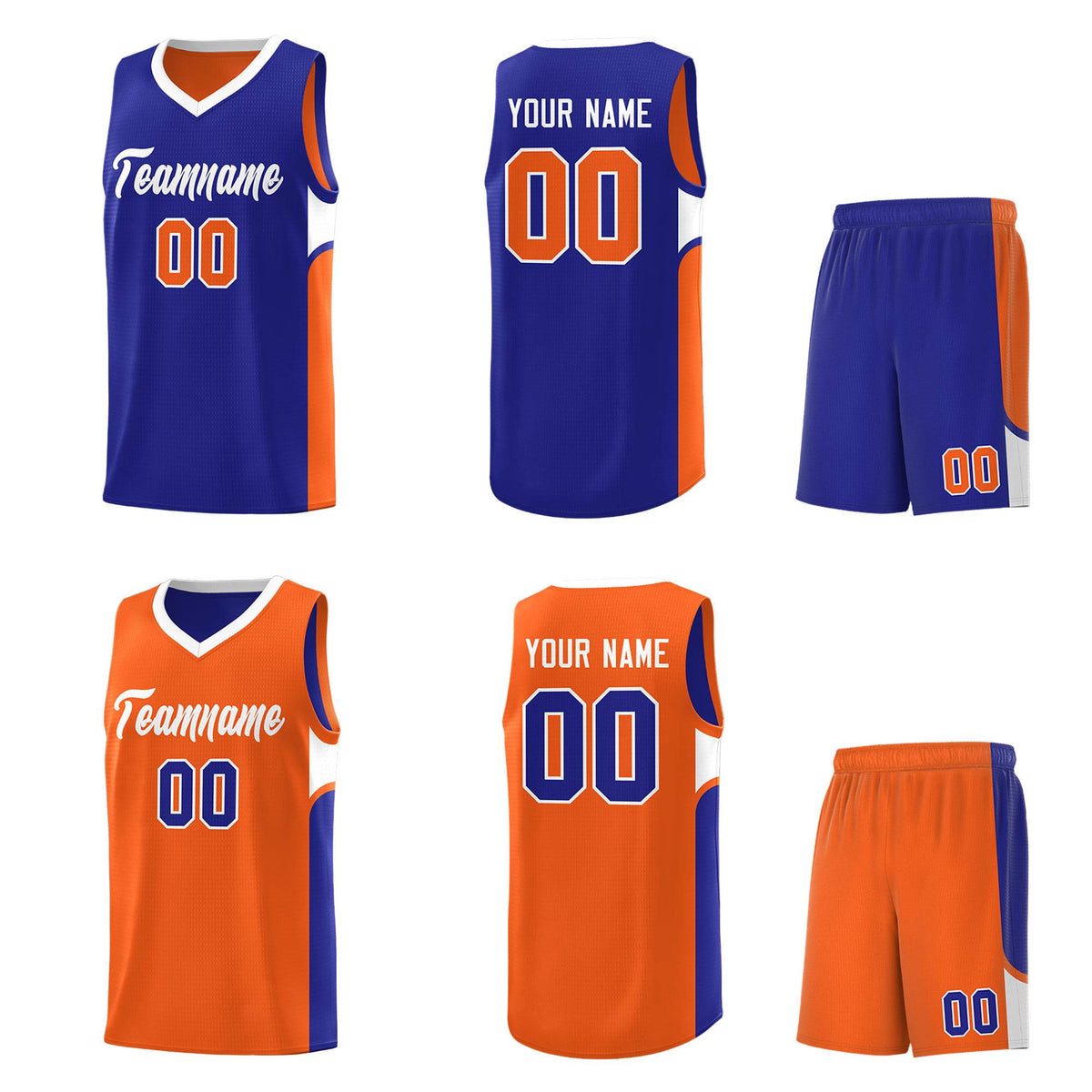 Custom Royal Orange Side U-shaped Patttern Double Side Sports Uniform Basketball Jersey|KXKSHOP