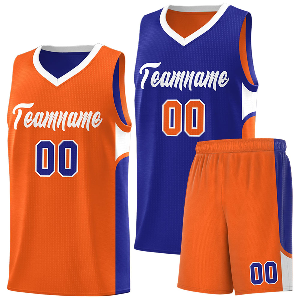 Custom Royal Orange Side U-shaped Patttern Double Side Sports Uniform Basketball Jersey|KXKSHOP