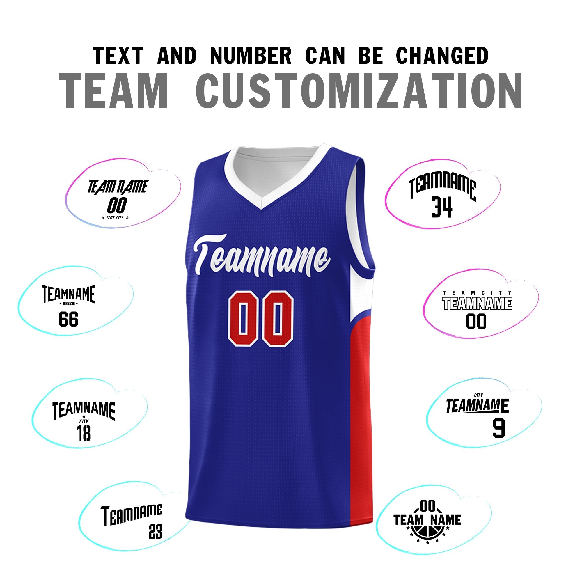 Custom Royal White Side U-shaped Patttern Double Side Sports Uniform Basketball Jersey|KXKSHOP