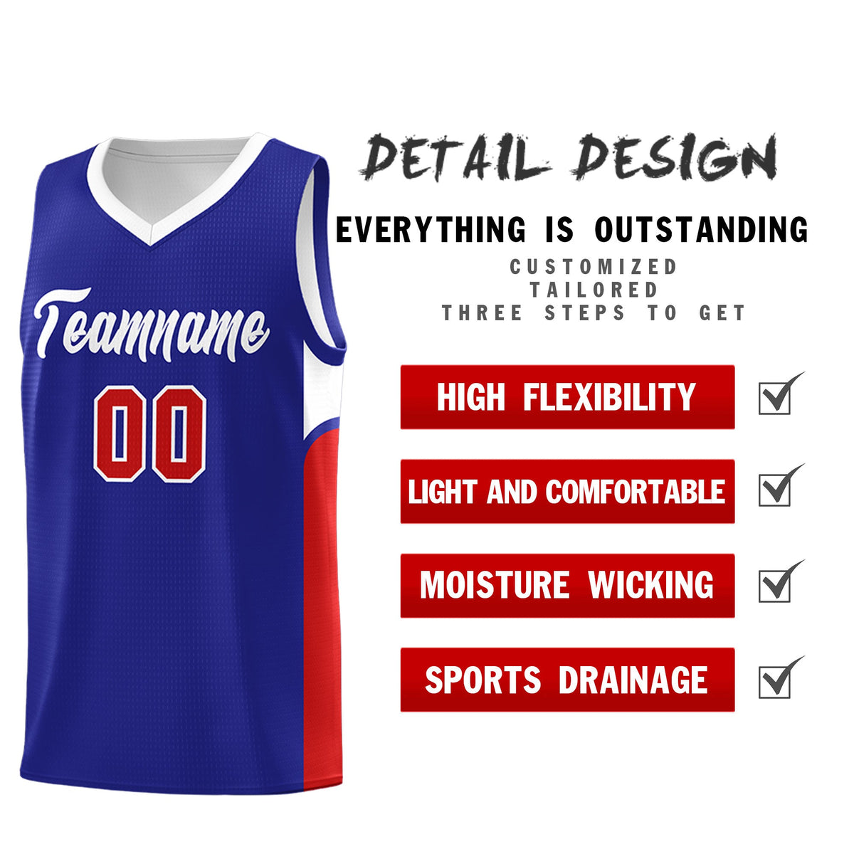 Custom Royal White Side U-shaped Patttern Double Side Sports Uniform Basketball Jersey|KXKSHOP