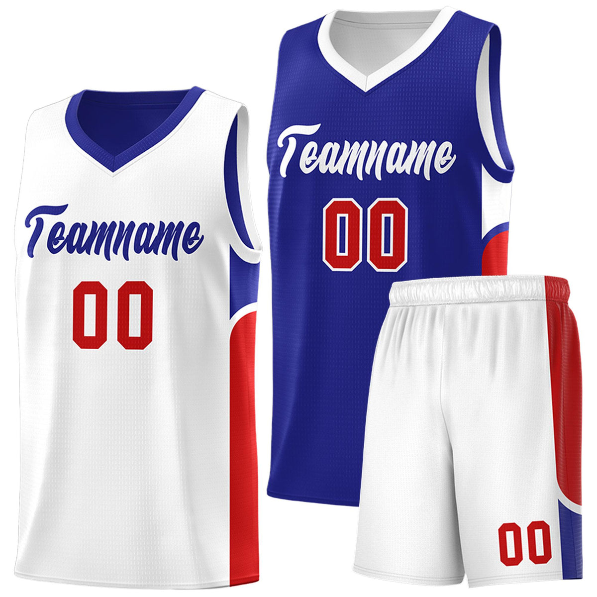 Custom Royal White Side U-shaped Patttern Double Side Sports Uniform Basketball Jersey|KXKSHOP