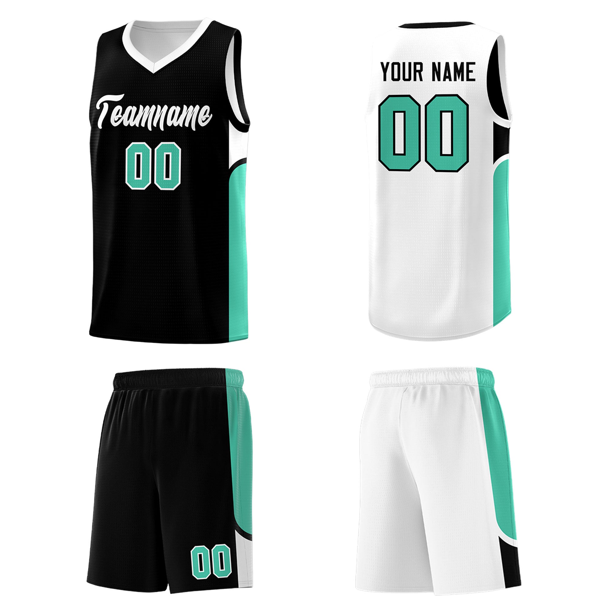 Custom Black White Side U-shaped Patttern Double Side Sports Uniform Basketball Jersey|KXKSHOP