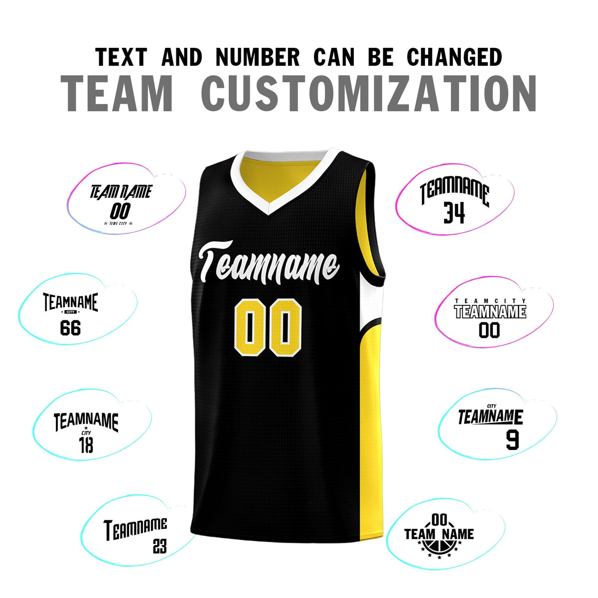 Custom Black Gold Side U-shaped Patttern Double Side Sports Uniform Basketball Jersey|KXKSHOP